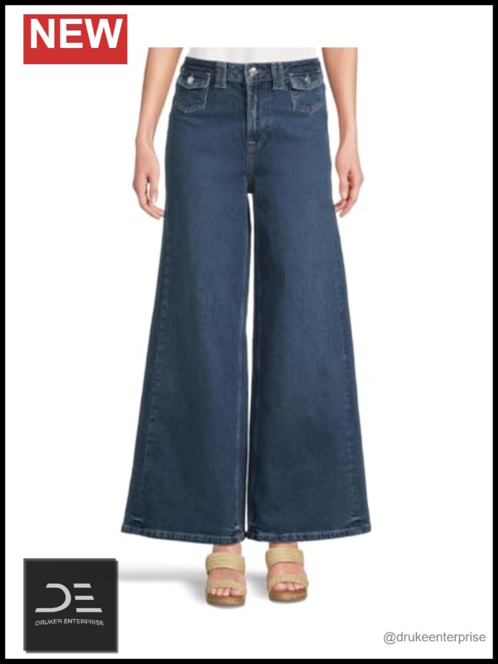 High-Rise Wide-Leg Stretch Denim Palazzo Pants